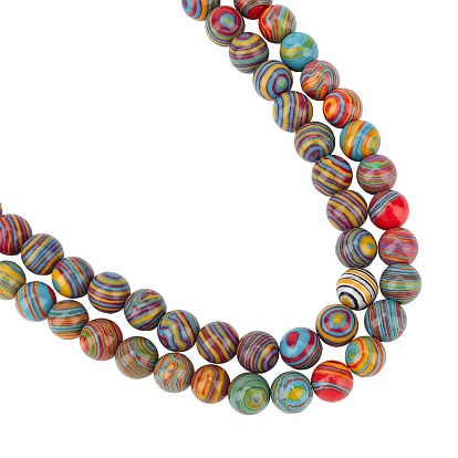 Perles synthétiques malachite brins, teint, ronde