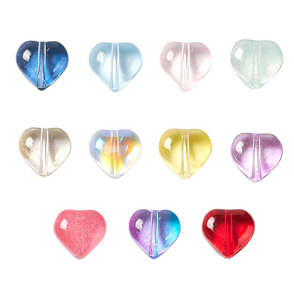 110Pcs 11 Colors Transparent Spray Painted Glass Beads, Heart