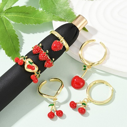 Латунные эмалевые открытые манжеты для женщин, стойки покрытие, тема фруктов, прочное покрытие, без кадмия и без свинца