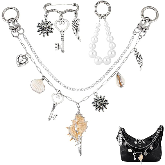 3 шт. подвески и броши из сплава и акрила на тему океана, с алюминиевыми панцирными цепями и поворотными застежками из сплава