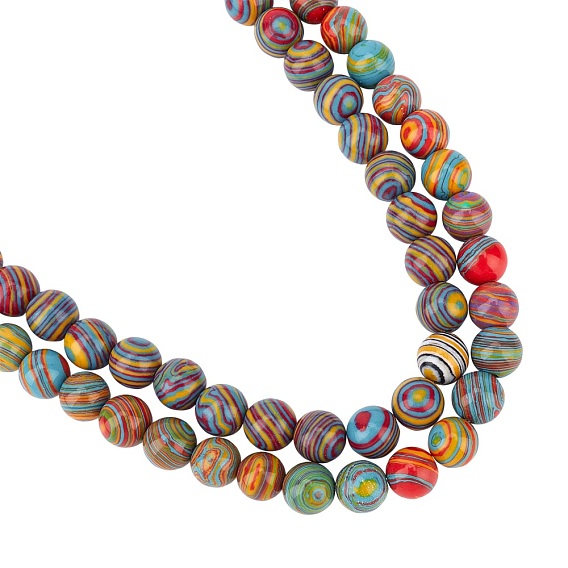 Perles synthétiques malachite brins, teint, ronde