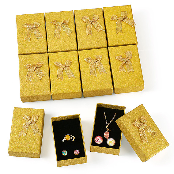 Картонные коробки для упаковки ювелирных изделий с блестками, с губкой внутри, для колец, маленькие часы, , Серьги, Браслет, прямоугольник с бантом