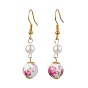 Printed Porcelain & Shell Pearl Dangle Earrings for Women, with Iron Earring Hooks