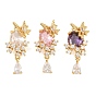 Brass Micro Pave Cubic Zirconia Pendants, Oval with Butterfly Charms, Real 18K Gold Plated