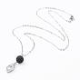 Alloy Charms with Cubic Zirconia Pendant Necklaces, with Natural Lava Rock Beads, Brass Chains and Iron Findings, Mixed Shapes