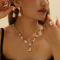 Ожерелья из сплава со стразами в форме капли, серьги-гвоздики и комплекты колец для женщин