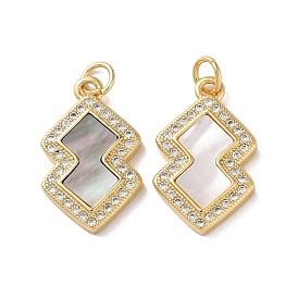 Brass Micro Pave Cubic Zirconia Pendants, with Shell, Real 18K Gold Plated, Polygon