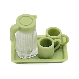 Plastic kettle & Cup Set Miniature Ornaments, Micro Landscape Dollhouse Accessories, Pretending Prop Decorations