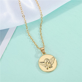 Charming Angel Pendant Necklace - Creative Alloy Round Carving for Women