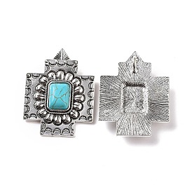 Alloy Pendants, with Synthetic Turquoise, Cross Charms