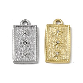 Vacuum Plating 201 Stainless Steel Pendants, with Rhinestone, Rectangle with Sun Charm