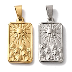 Вакуумное покрытие pvd 304 подвески из нержавеющей стали, прямоугольник с подвеской в виде цветка и солнца