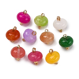 Natural White Jade Dyed/Topaz Jade Saucer Charms with Rack Plating Golden Tone Brass Bails