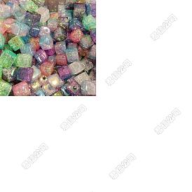10Pcs Gradient Color & UV Plating Transparent Acrylic Beads, Crack Beads, Cube