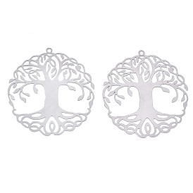 201 Stainless Steel Filigree Pendants, Etched Metal Embellishments, Tree of Life