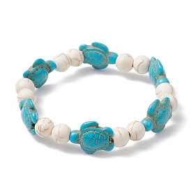 Round & Turtle Dyed Synthetic Turquoise & Magnesite Beaded Stretch Bracelets for Women