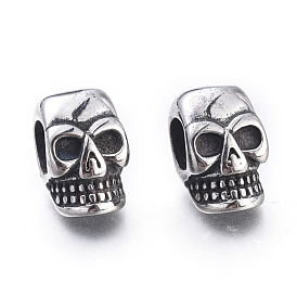 Halloween 304 Stainless Steel European Beads, Large Hole Beads, Skull Head