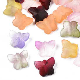 Two Tone Spray Painted Transparent Acrylic Beads, Frosted, Butterfly