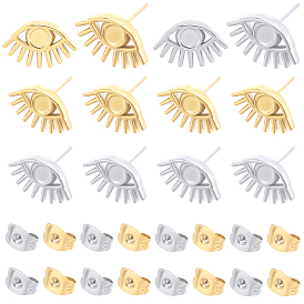 18 paires 2 couleurs 304 boucles d'oreilles à tige en acier inoxydable, montures de boucles d'oreilles avec plateau rond