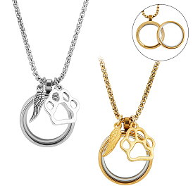 2 шт. 2 цвета нержавеющая сталь отпечаток лапы перо плоский круглый мех питомца медальон кулон коробка цепь ожерелья