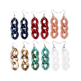 Acrylic Curb Chain Dangle Earrings, Brass Earring for Girl Women, Stainless Steel Color