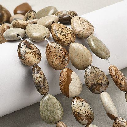 Естественного изображения яшмы бисер нитей, плоские каплевидные бусины