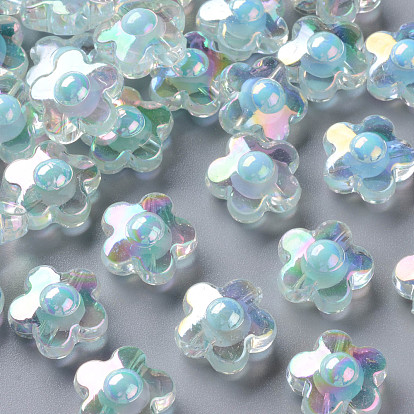 Transparent Acrylic Beads, Bead in Bead, AB Color, Flower
