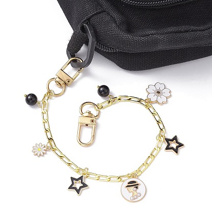 Flower & Star Alloy Enamel Charm Purse Chains with Natural Gemstone & Swivel Clasps, Brass Chunky Chain/Curban Chain Bag Strap