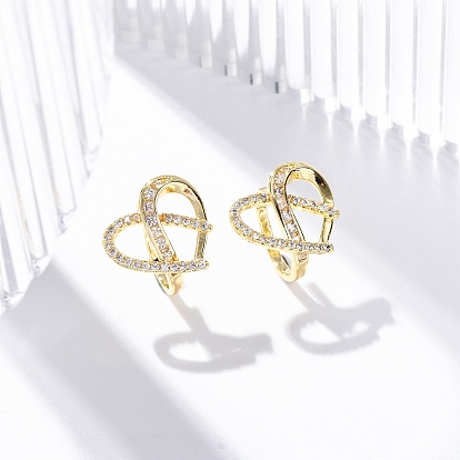 Серьги-манжеты из латуни с микропаве из прозрачного кубического циркония, без свинца и без кадмия, сердце