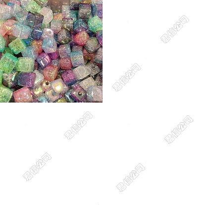 10Pcs Gradient Color & UV Plating Transparent Acrylic Beads, Crack Beads, Cube