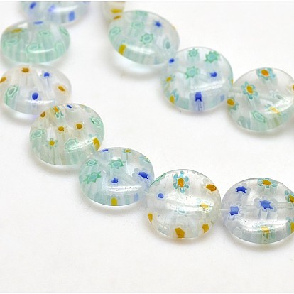 Millefiori Glass Flat Round Bead Strands,12x4mm, Hole: 1mm, about 34pcs/strand, 14.7 inch