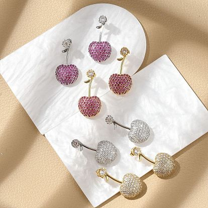 Серьги-гвоздики из вишневой латуни с микропаве из кубических цирконий, стойки покрытие, долговечный, без свинца и без кадмия