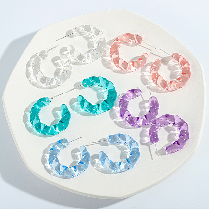 Summer Fashion Resin Twisted C-shaped Earrings - Candy Color, Sweet, Transparent.