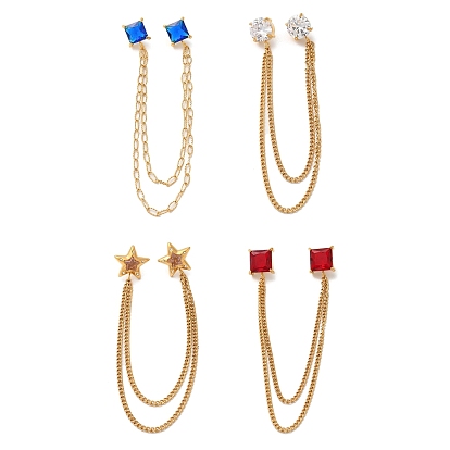 304 подвесная брошь-цепочка из нержавеющей стали с фианитами, золотые