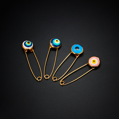 Evil Eye Safety Pin Brooch, Alloy with Glass Brooch