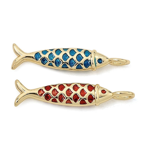 Brass Enamel Pendants, Fish Charms, Rack Plating, Long-Lasting Plated, Real 18K Gold Plated, Lead Free & Cadmium Free