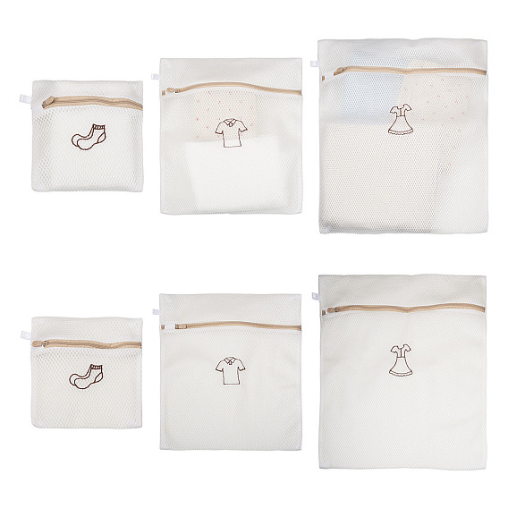 3Pcs 3 Styles Polyester Mesh Zipper Laundry Bags, Rectangle