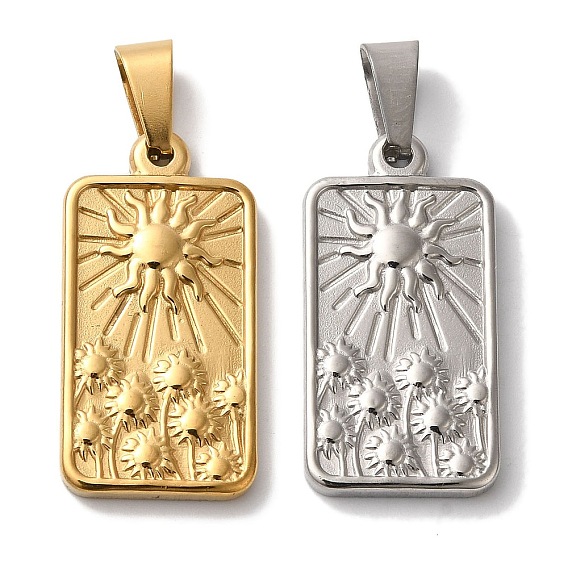 Вакуумное покрытие pvd 304 подвески из нержавеющей стали, прямоугольник с подвеской в виде цветка и солнца