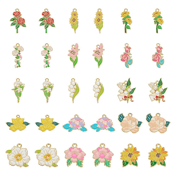 30 шт 15 стили подвески из сплава эмали, цветок