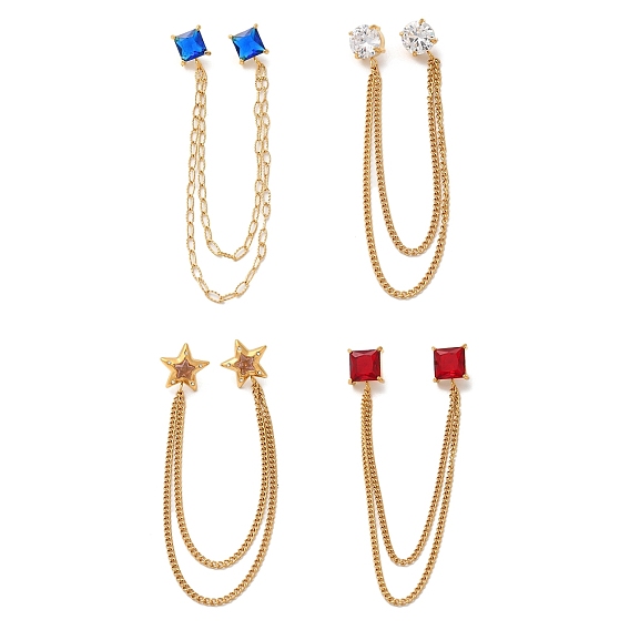 304 подвесная брошь-цепочка из нержавеющей стали с фианитами, золотые