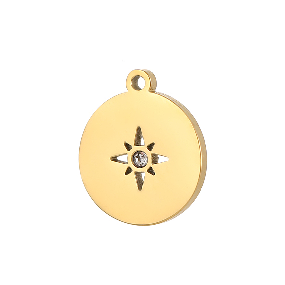 304 микро нержавеющей стали прокладывать Цирконом подвески, плоский круглый со звездными подвесками, ионное покрытие (ip)