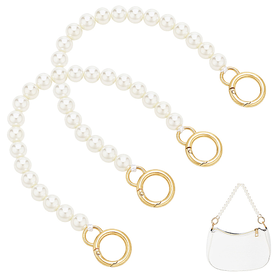2Asas de bolso redondas con cuentas de imitación de perlas acrílicas, con anillos de resorte de aleación de zinc, dorado