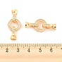 Rack Plating Brass Micro Pave Clear Cubic Zirconia Fold Over Clasps, Flat Round