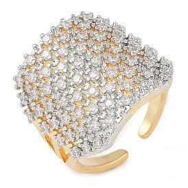 Square Brass Micro Pave Clear Cubic Zirconia Open Cuff Ring for Women