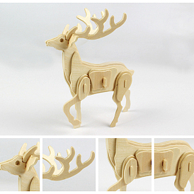 Wood Assembly Animal Toys for Boys and Girls, 3D Puzzle Model for Kids, Christmas Reindeer/Stag