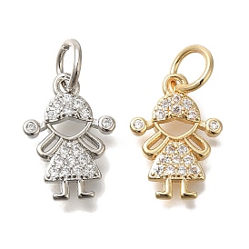 Brass Micro Pave Cubic Zirconia Pendants, Little Kid Charms, with Jump Ring