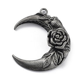 Tibetan Style Alloy Pendant, Frosted, Moon with Rose Charm