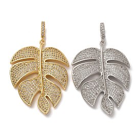 Латунные микро проложить кубического циркония подвески, талисманы листьев монстеры, стойки покрытие, прочное покрытие, без кадмия и без свинца