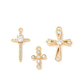 Латунные микро проложить кубического циркония подвески, крест прелести, без никеля , реальный 18 k позолоченный