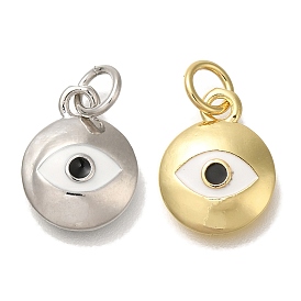 Rack Plating Brass Enamel Charm, with Jump Ring, Cadmium Free & Lead Free, Long-Lasting Plated, Flat Round with Eye Charm